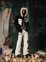 Faux Fur Collar Patchwork Zip-Up Hoodie 4