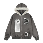 6016945092075,6016945092076,6016945092077, Faux Fur Collar Patchwork Zip-Up Hoodie