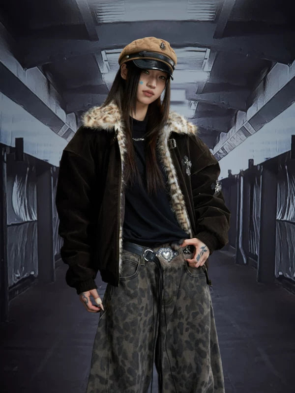 Faux Fur Collar Zipper Padded Jacket 2