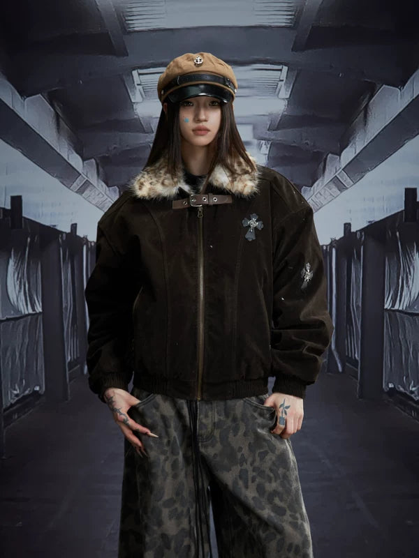 5985472076841,5985472076842,5985472076843, Faux Fur Collar Zipper Padded Jacket