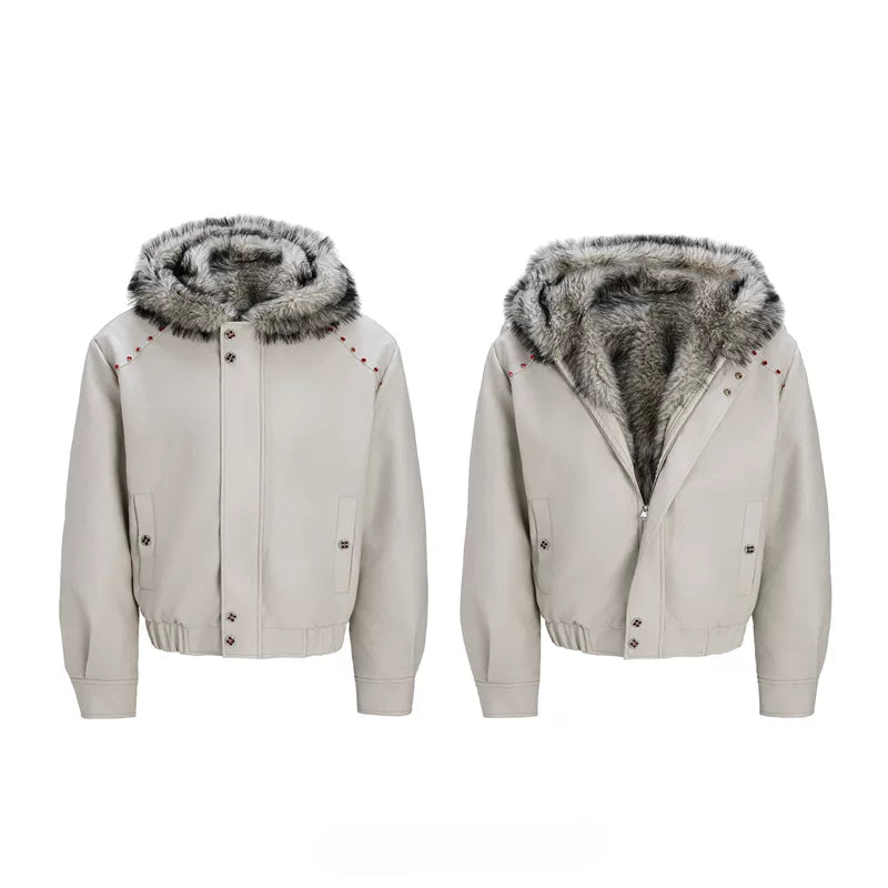 6166963530588,6166963530592,6166963530596,6166963530600,6166963530604, Faux Fur Hooded Leather Jacket