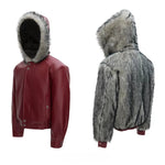 6166963530589,6166963530593,6166963530597,6166963530601,6166963530605, Faux Fur Hooded Leather Jacket