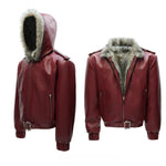 5967670473515,5967670473516,5967670473517,5967670473518,6143406771111, Faux Fur Hooded Leather Jacket