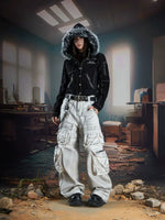 Faux Fur Hooded Zip Denim Jacket 4