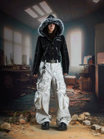 Faux Fur Hooded Zip Denim Jacket 5