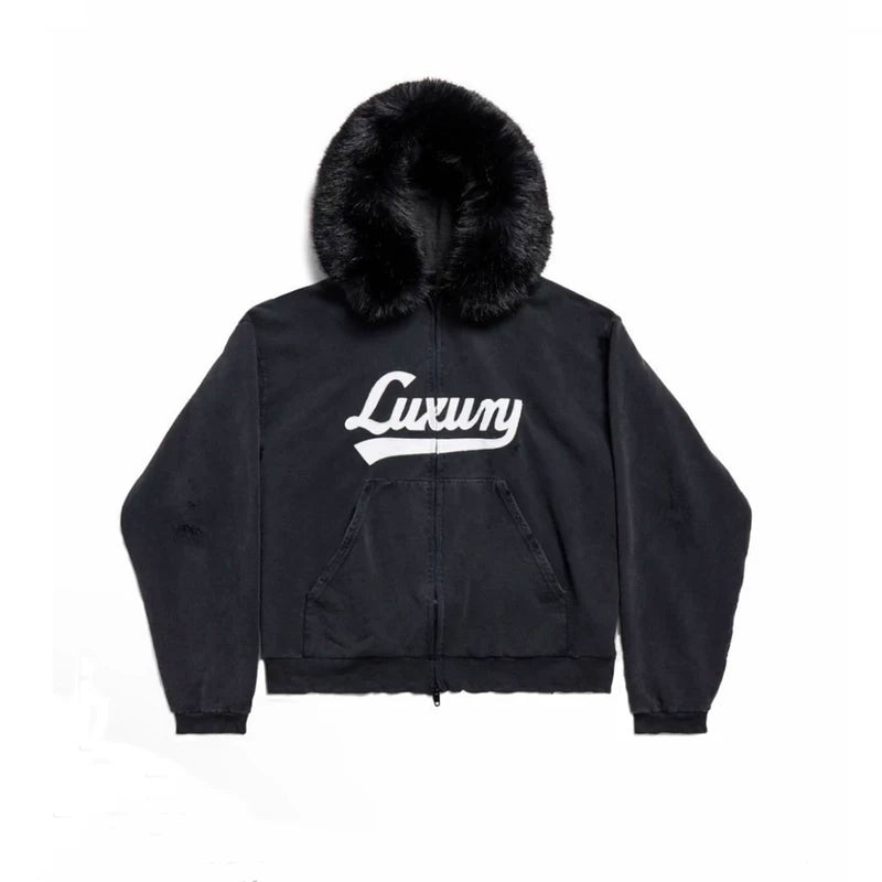 Faux Fur Hooded Zip Sweatshirt Jacket 1