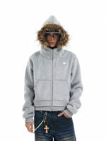 Faux Fur Hooded Zip-Up Sweatshirt Jacket 3