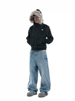 Faux Fur Hooded Zip-Up Sweatshirt Jacket 4