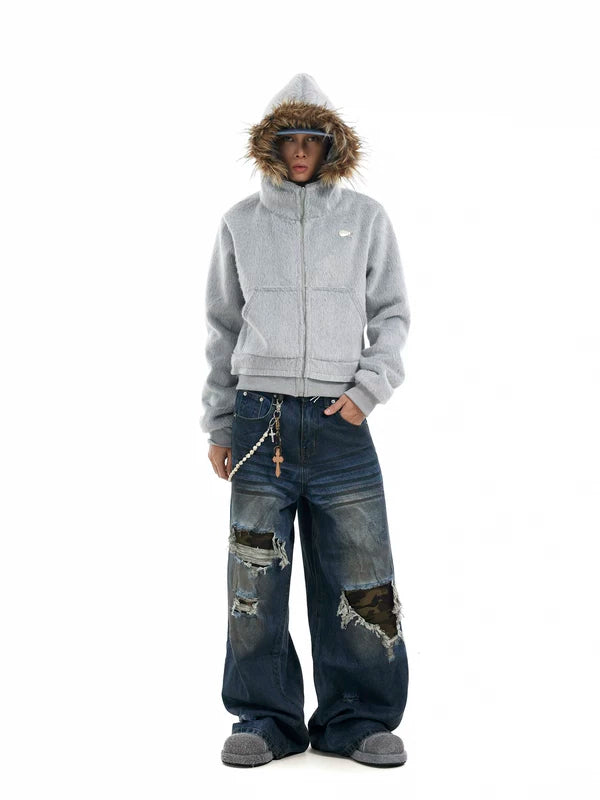 Faux Fur Hooded Zip-Up Sweatshirt Jacket 5