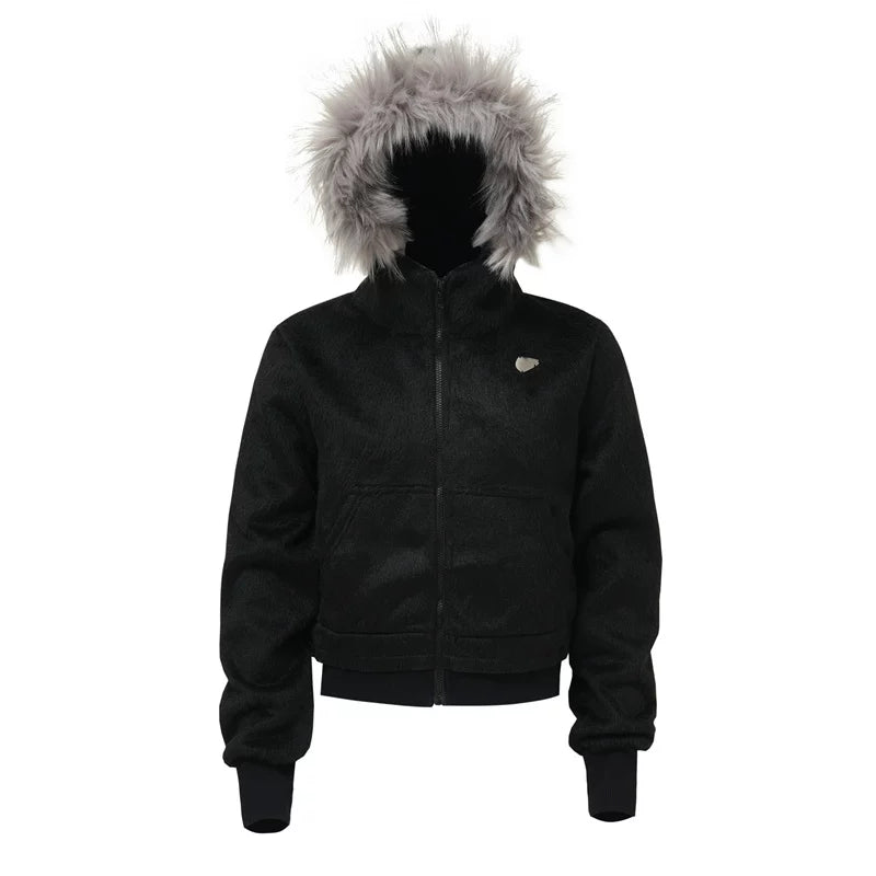 5851257023433,5851257023434,5851257023435, Faux Fur Hooded Zip-Up Sweatshirt Jacket