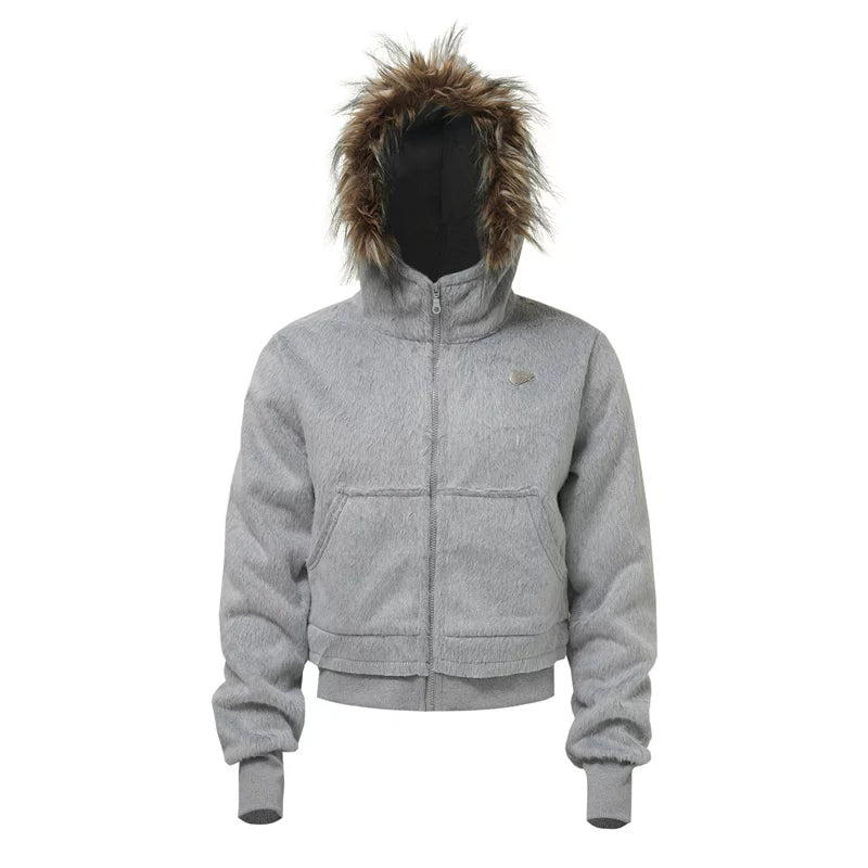 5851257023436,5851257023437,5851257023438, Faux Fur Hooded Zip-Up Sweatshirt Jacket