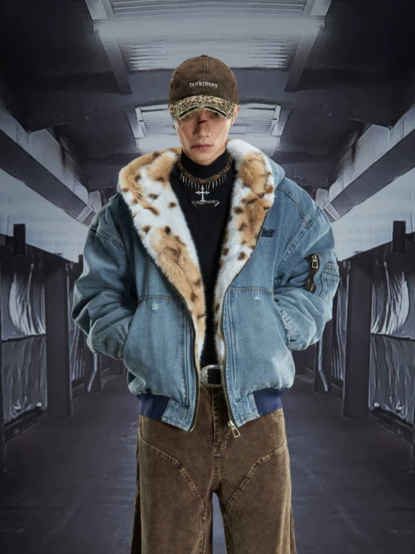 Faux Fur Lined Denim Zip Jacket 1