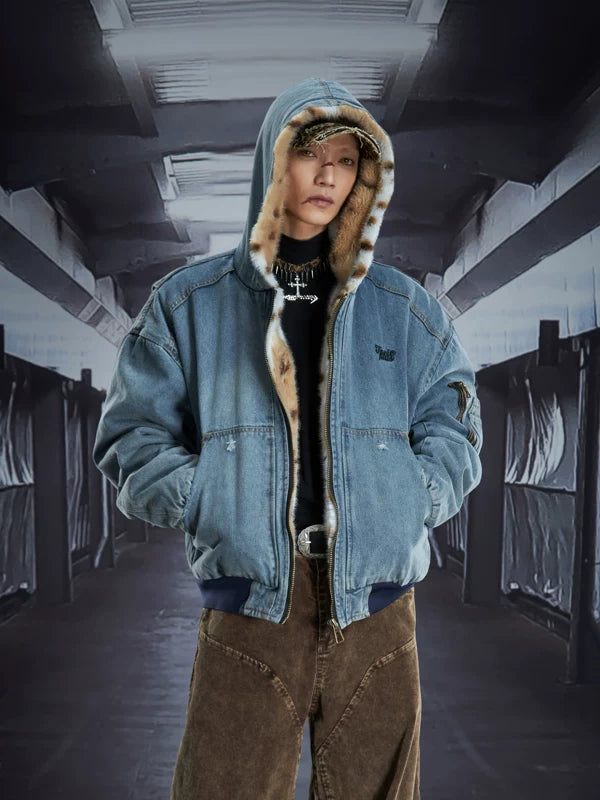Faux Fur Lined Denim Zip Jacket 2