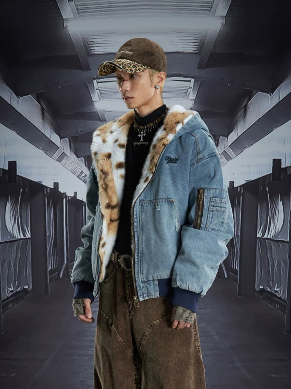 Faux Fur Lined Denim Zip Jacket 4