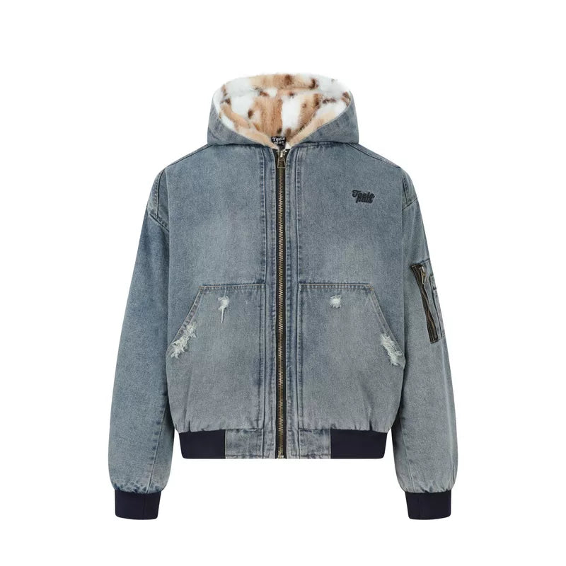 5977183712370,5977183712371,5977183712372, Faux Fur Lined Denim Zip Jacket