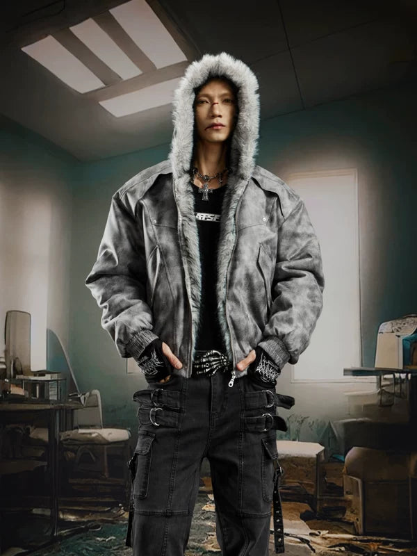 Faux Fur Lined Hooded Suede Jacket 1