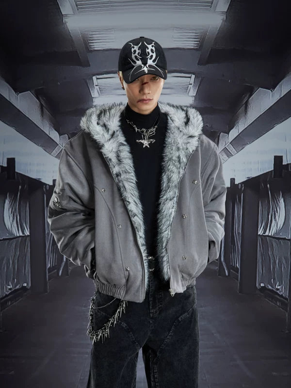 6154779543053,6154779543054,6154779543055, Faux Fur Lined Hooded Zip Jacket