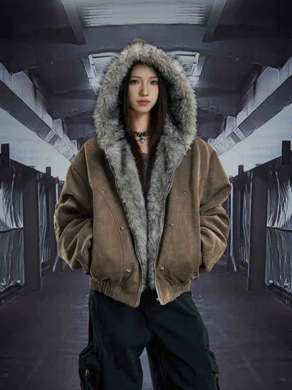 6154779543056,6154779543057,6154779543058, Faux Fur Lined Hooded Zip Jacket