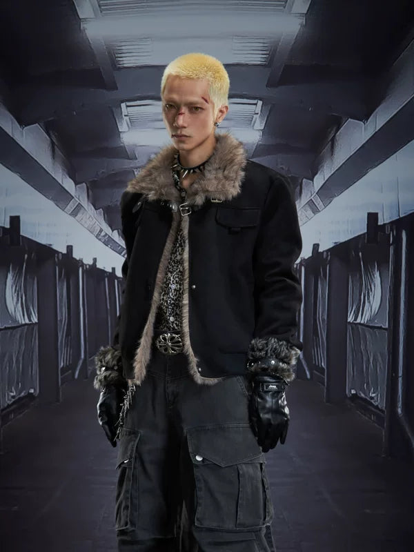 Faux Fur Trim Buckle Front Winter Jacket 2