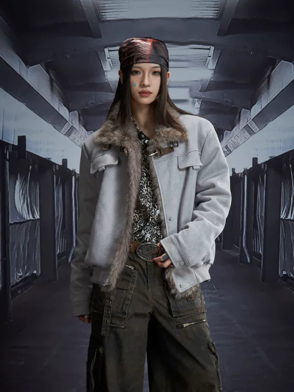 Faux Fur Trim Buckle Front Winter Jacket 3