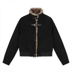 5985303336453,5985303336454,5985303336455,5985303336456, Faux Fur Trim Buckle Front Winter Jacket