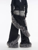 Faux Fur Trim Distressed Denim Pants 3