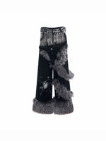 Faux Fur Trim Distressed Denim Pants 5