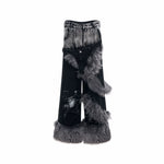 5844062183883,5844062183884,5844062183885,5844062183886, Faux Fur Trim Distressed Denim Pants