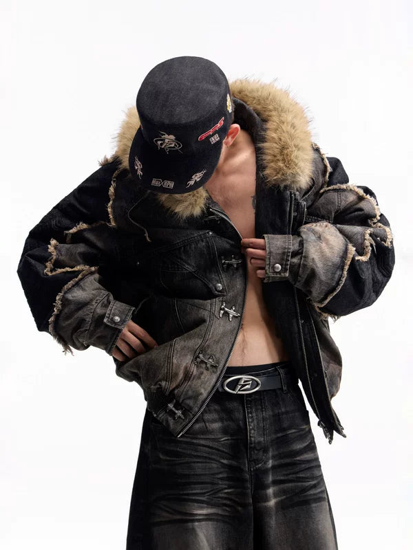 Faux Fur Trim Heavyweight Denim Jacket 2