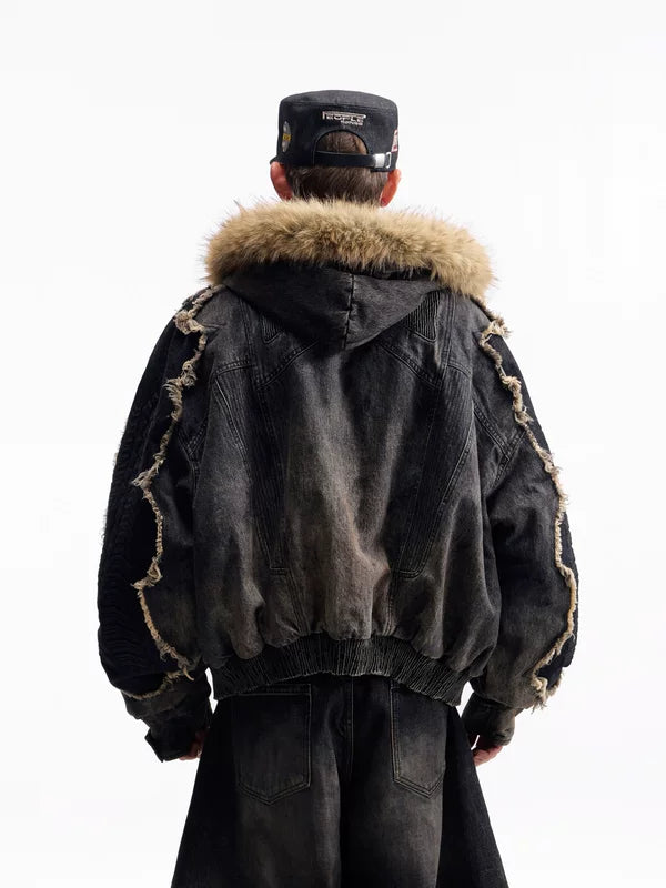 Faux Fur Trim Heavyweight Denim Jacket 4
