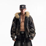 6146074906555,6146074906556,6146074906557, Faux Fur Trim Heavyweight Denim Jacket