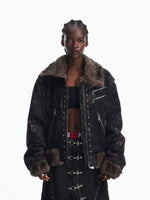 Faux Fur Trim Studded Zip Jacket 1