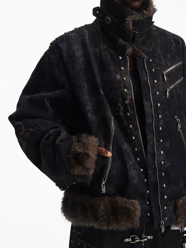 Faux Fur Trim Studded Zip Jacket 3
