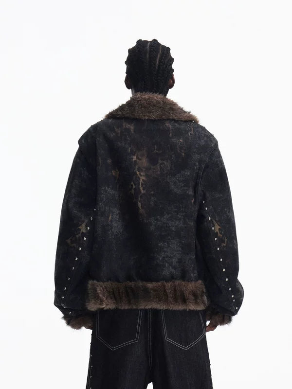 Faux Fur Trim Studded Zip Jacket 4