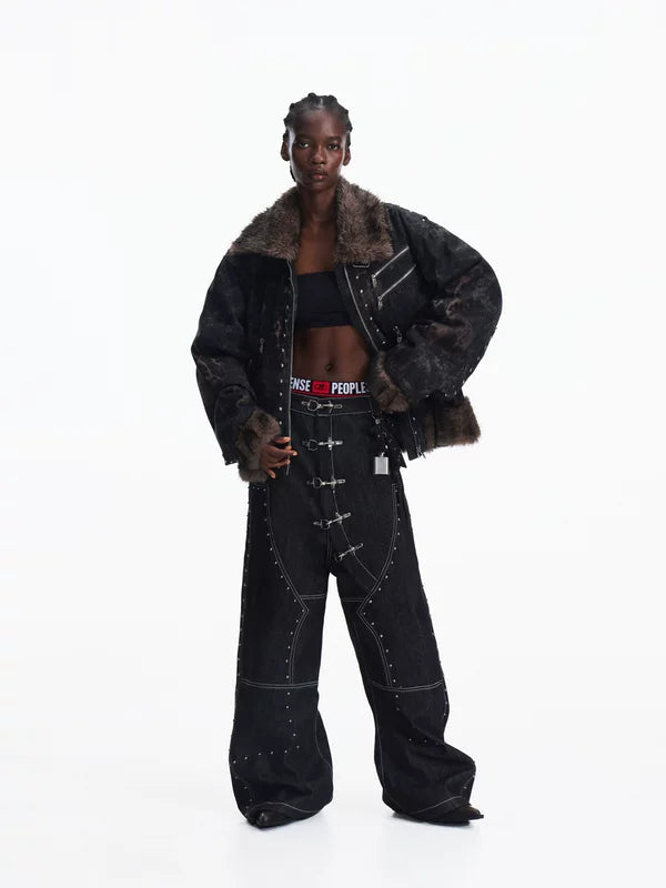 Faux Fur Trim Studded Zip Jacket 5