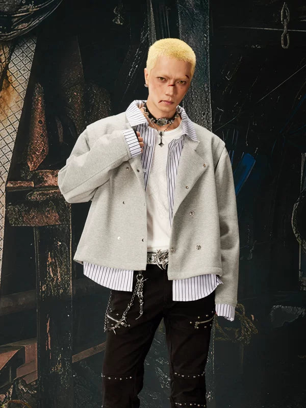 Faux Layered Double-Breasted Short Jacket 2