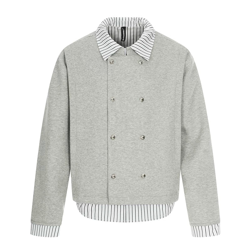 6016668429340,6016668429341,6016668429342,6016668429343, Faux Layered Double-Breasted Short Jacket
