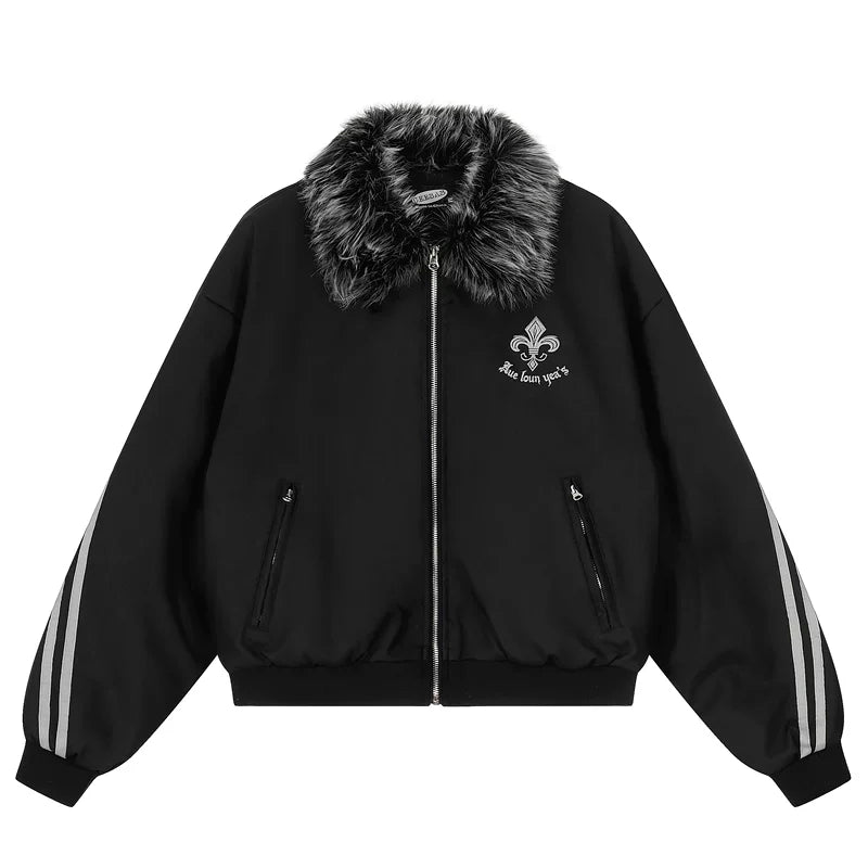 6142982274563,6142982274564,6142982274565, Faux Leather Fur Collar Bomber Jacket