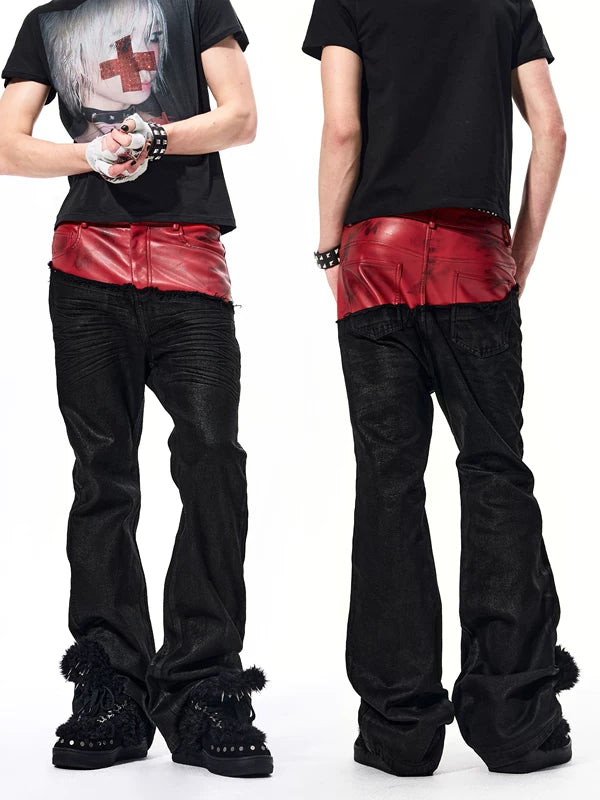 Faux Leather Patchwork Straight Leg Pants 1