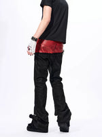 Faux Leather Patchwork Straight Leg Pants 4
