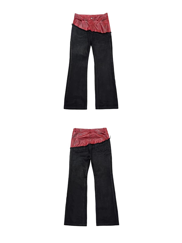 Faux Leather Patchwork Straight Leg Pants 5