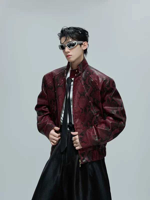 Faux Python Textured Gemstone Embellished Jacket 1
