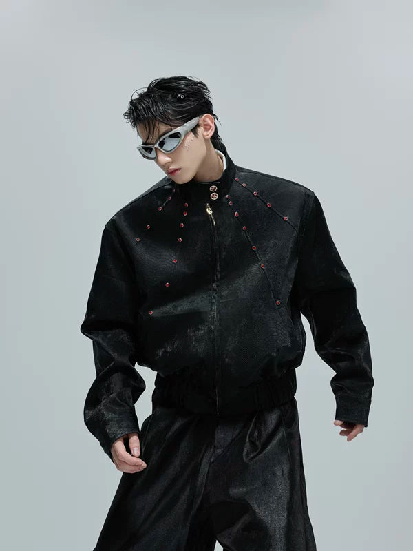 Faux Python Textured Gemstone Embellished Jacket 3