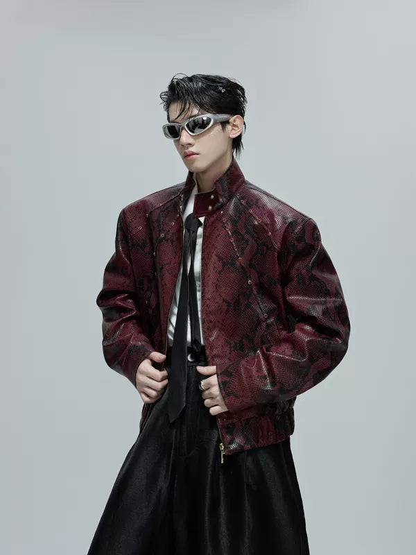 6195613107650,6195613107653,6195613107656,6195613107659, Faux Python Textured Gemstone Embellished Jacket