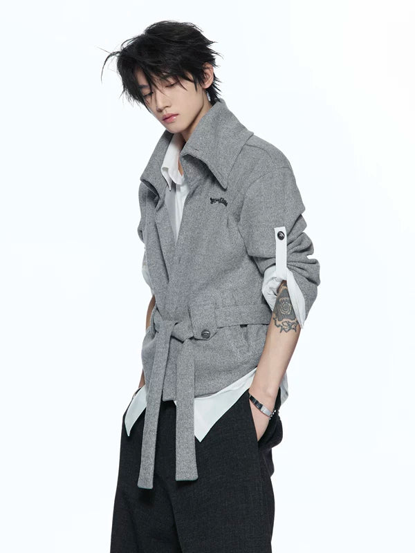 Faux Two-Piece Belted Knit Cardigan 5