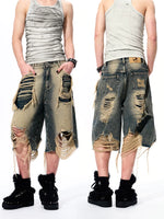 Faux Two-Piece Distressed Denim Shorts 1