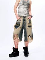 Faux Two-Piece Distressed Denim Shorts 2
