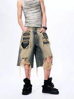 Faux Two-Piece Distressed Denim Shorts 3