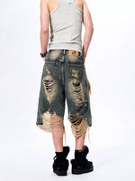 Faux Two-Piece Distressed Denim Shorts 4