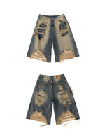 Faux Two-Piece Distressed Denim Shorts 5